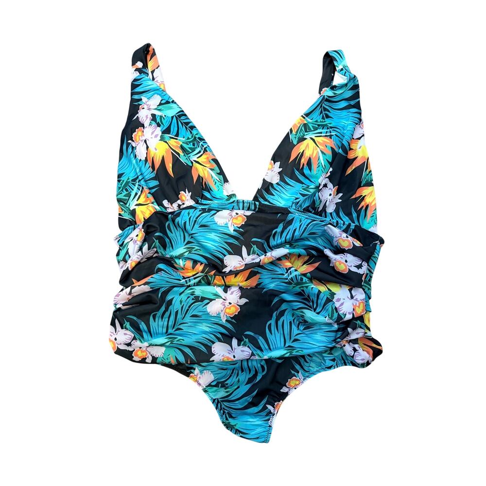 Coeur De Vague Under The Palm Trees Tummy Control Swimsuit 1 Piece 5X Tropical